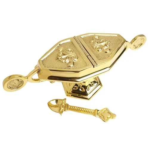 Needzo Detailed Brass Censer, Boat and Spoon Set, 10.5 in view 4