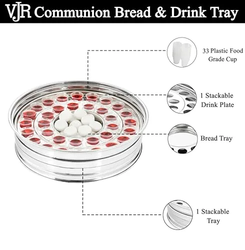 VJR Stainless Communion Tray with Bread Plate and 33 Cups view 2