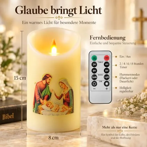 QQFCTOO LED Prayer Candle, Holy Family Image view 2