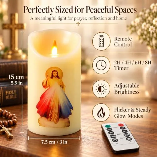 LED Prayer Candle with Image of Jesus view 2