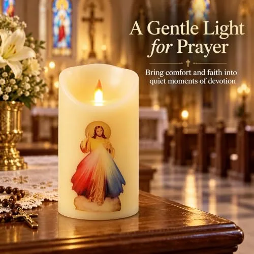 LED Prayer Candle with Image of Jesus view 3