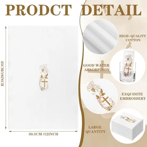 Fanfanwin Cotton-Linen Purificators, Gold Cross, 12-Pack