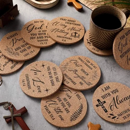 Hushee Bible Verse Cork Coasters, 50 Pack