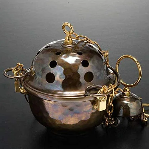 Holyart Embossed Bronze-Finish Censer and Boat, 80 cm Chains view 3