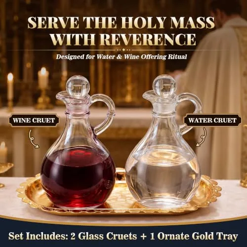 Hiboom Glass Cruet Set with Gold Tone Tray, 12 oz (2)