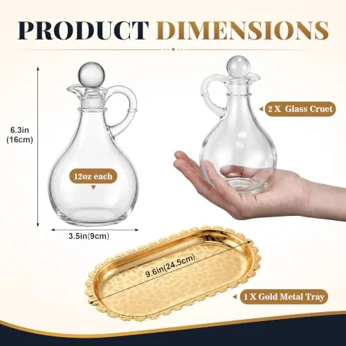 Hiboom Glass Cruet Set with Gold Tone Tray, 12 oz (2) view 5