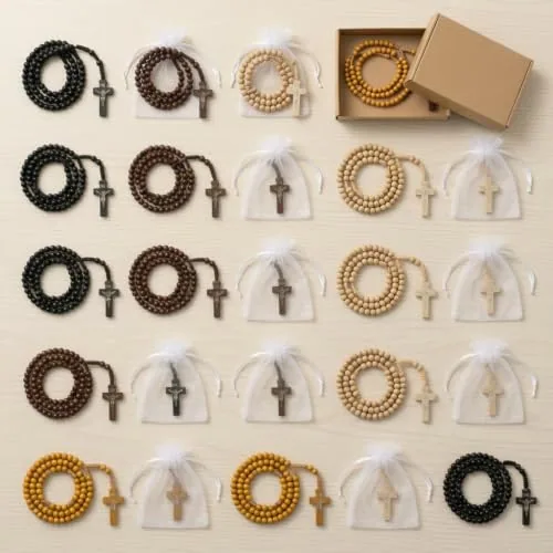 Chaf5dox Wooden Rosaries with Organza Bags, 12-Pack view 2