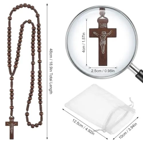 Chaf5dox Wooden Rosaries with Organza Bags, 12-Pack