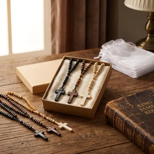 Chaf5dox Wooden Rosaries with Organza Bags, 12-Pack view 5